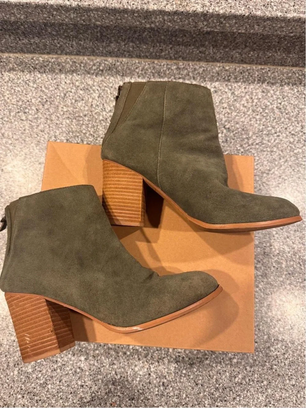 Urban Outfitters Olive Suede Block Heel Ankle Boots